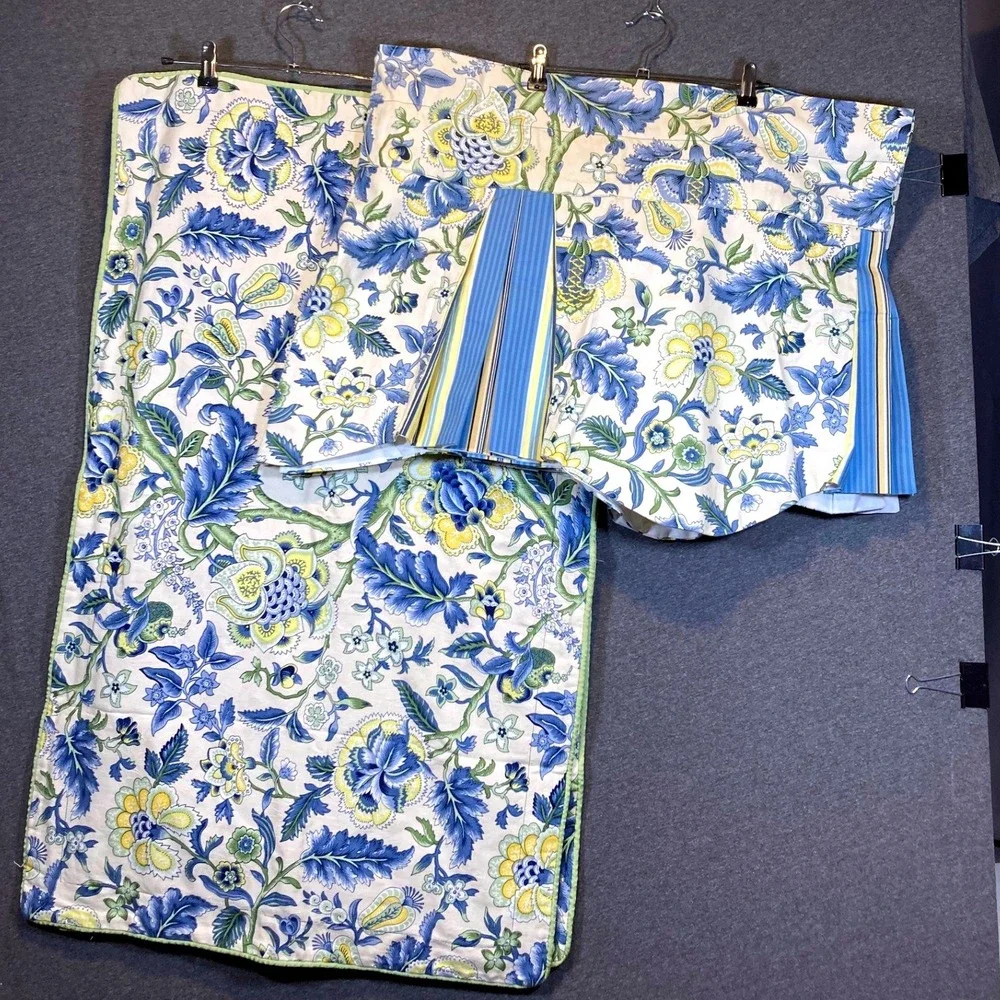 2 Waverly Floral Valance and King‎ Shams Set Blue Yellow Green Botanical
